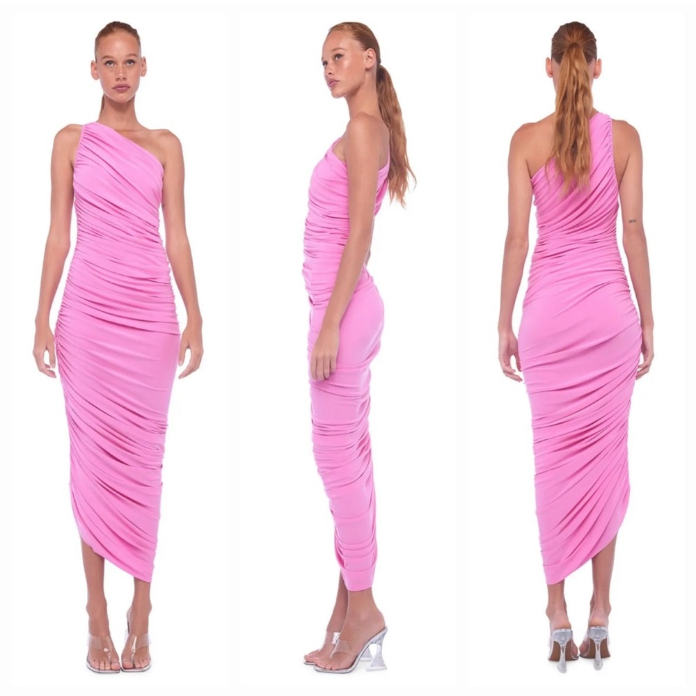 Norma Kamali Diana Ruched One-Shoulder Midi-Dress in Candy Pink XL NWT